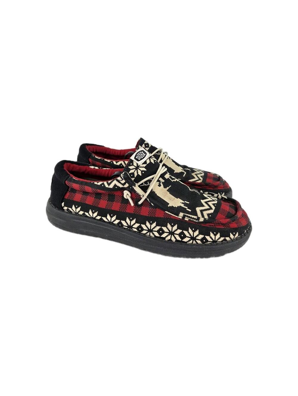Hey Dude Wally Holiday Cheers Loafers US 8 Mens Holiday Christmas Black Shoes